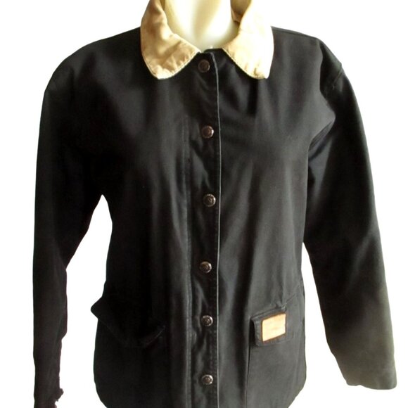 Vintage Womens Rancher Jacket Powder River Outfitters Black Canvas Embroidered - Picture 1 of 11
